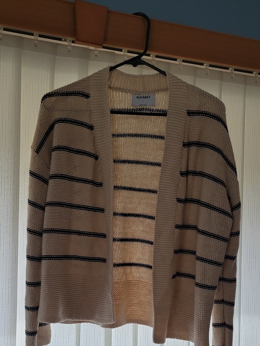 Old Navy Beige Cardigan with Black Stripes - Men's Open Front